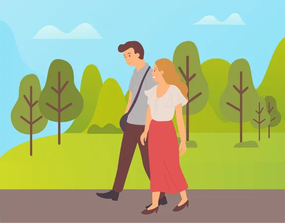 Couple walking together in park  Illustration