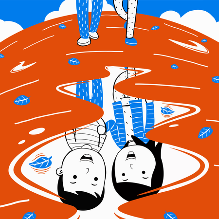 Couple walking together on rainy day  Illustration