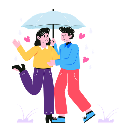 Couple walking together under one umbrella Illustration
