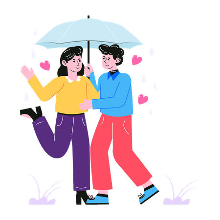 Couple walking together under one umbrella  Illustration