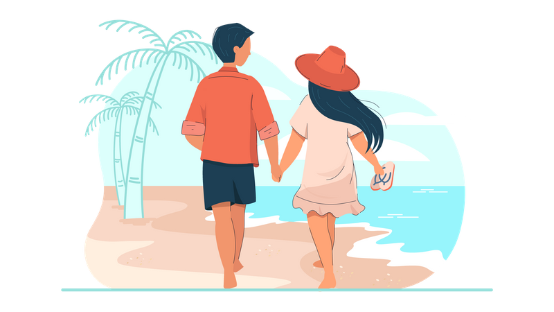 Couple walking while holding hands Illustration