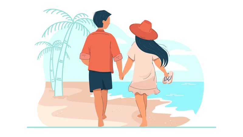 Couple walking while holding hands Illustration