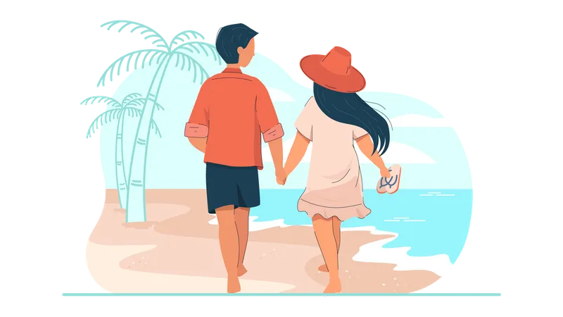 Couple walking while holding hands  Illustration