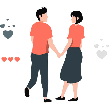 Couple walking while holding hands  Illustration