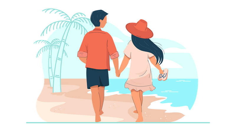Couple walking while holding hands  Illustration