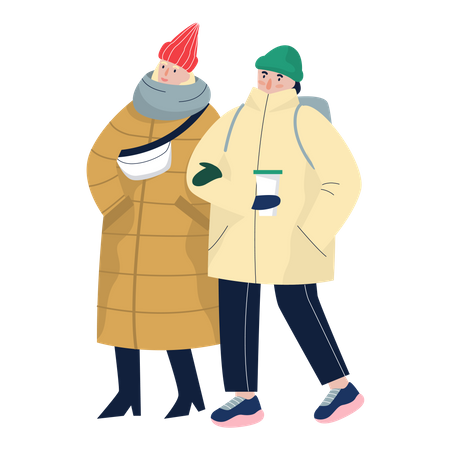 Couple walking while wearing warm clothes  Illustration