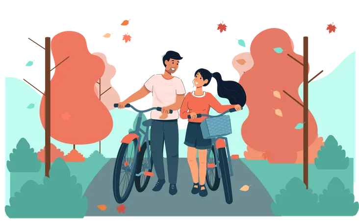 Couple walking with cycle Illustration