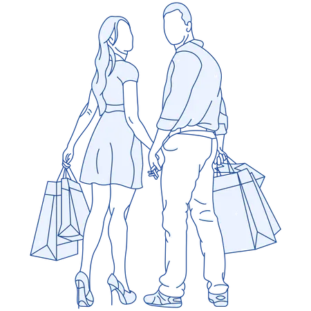 Couple walking with shopping bags  Illustration