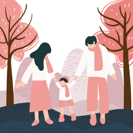 Couple walking with their kid  Illustration