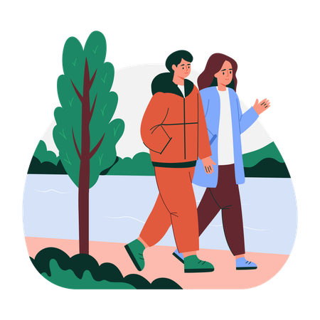 Couple walks in park  Illustration