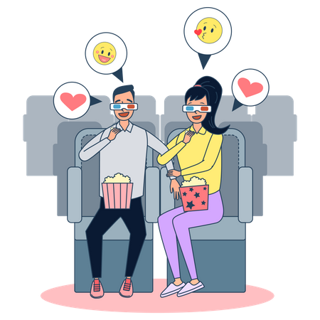 Couple watching 3D movie  Illustration