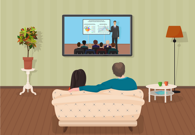 Couple watching business channel at home Illustration