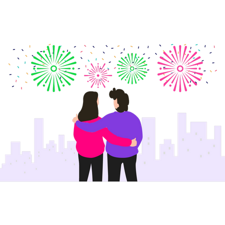 Couple watching fireworks Illustration