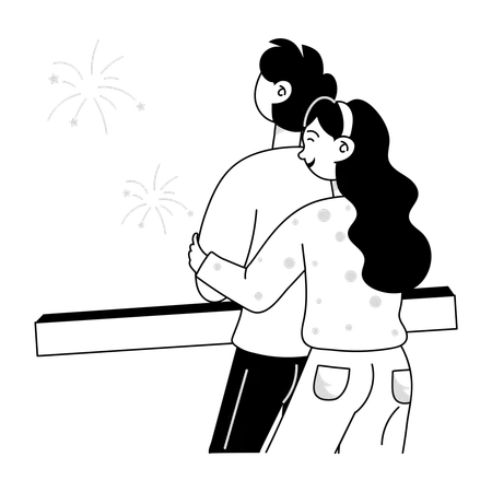 Couple Watching Fireworks  Illustration