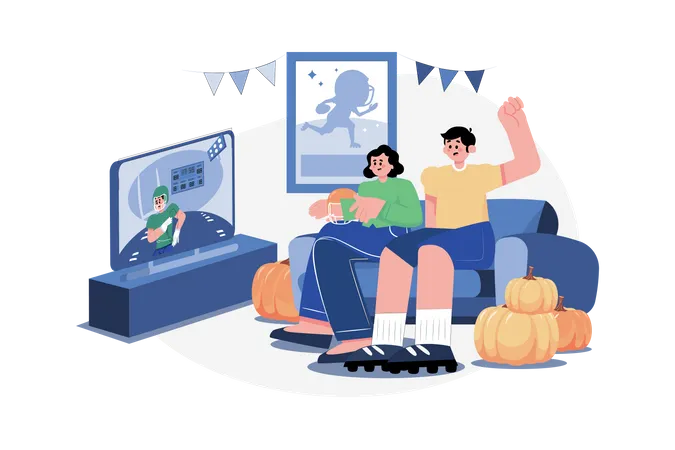 Couple Watching Football  Illustration