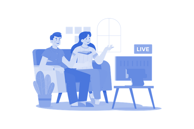 Couple watching live television  Illustration