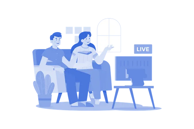 Couple Watching Live Television Illustration Concept A Flat Illustration Isolated On White Background Illustration