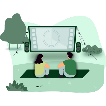Couple watching movie in open theater Illustration