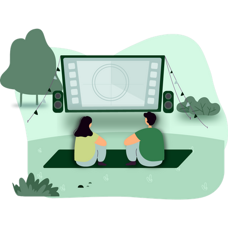 Couple watching movie in open theater  Illustration