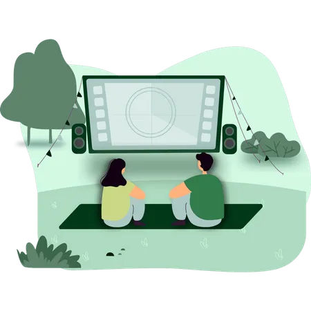 Couple watching movie in open theater  Illustration