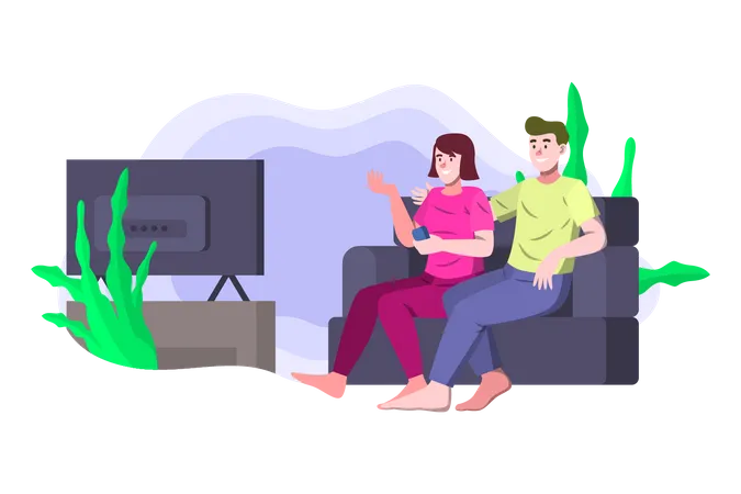 Couple watching movie together Illustration