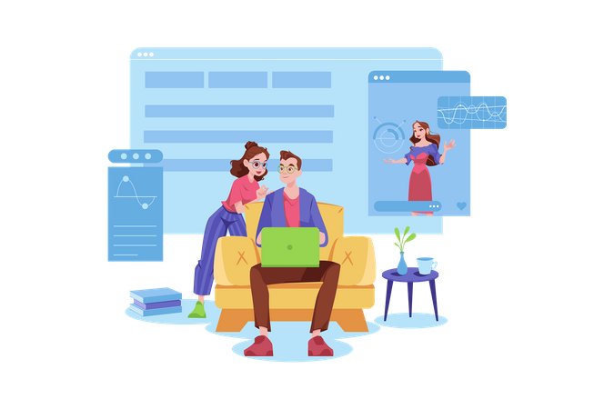 Couple watching online video Illustration