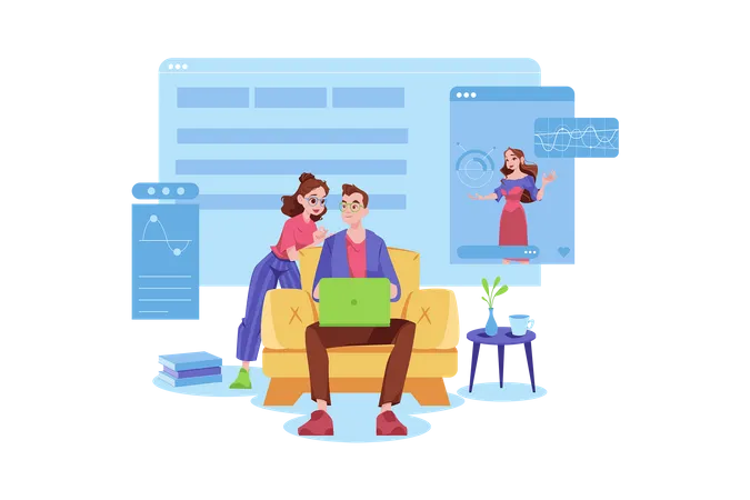 Couple watching online video Illustration