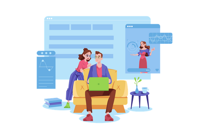 Couple watching online video  Illustration