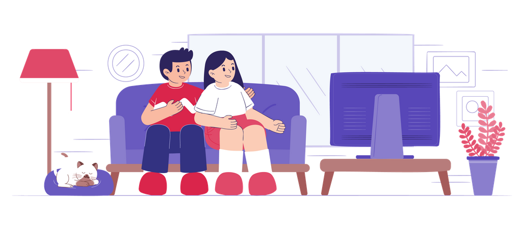 Couple watching television at home Illustration