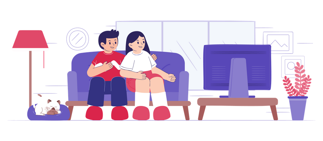 Couple watching television at home  Illustration