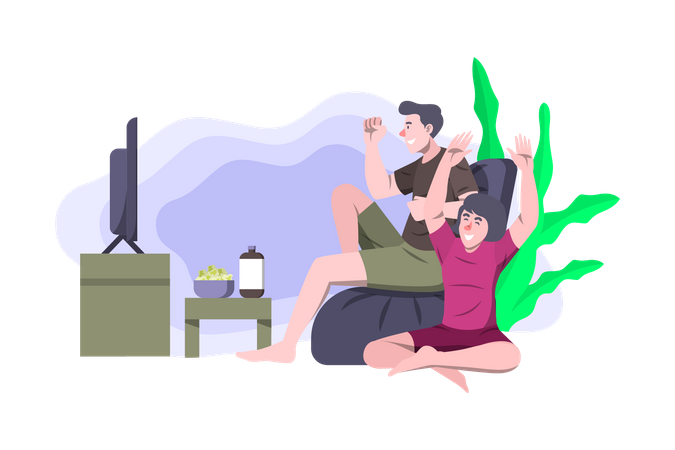 Couple watching television together Illustration