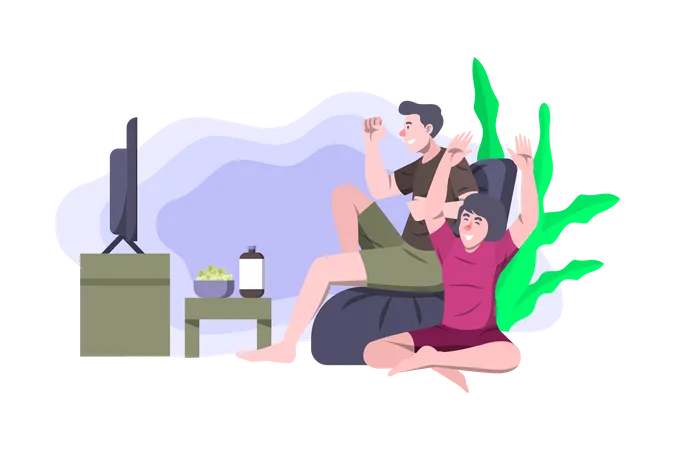 Couple watching television together Illustration