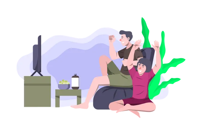 Couple watching television together  Illustration