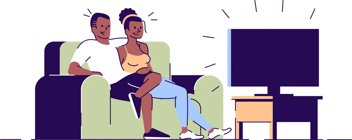 Couple watching TV Illustration