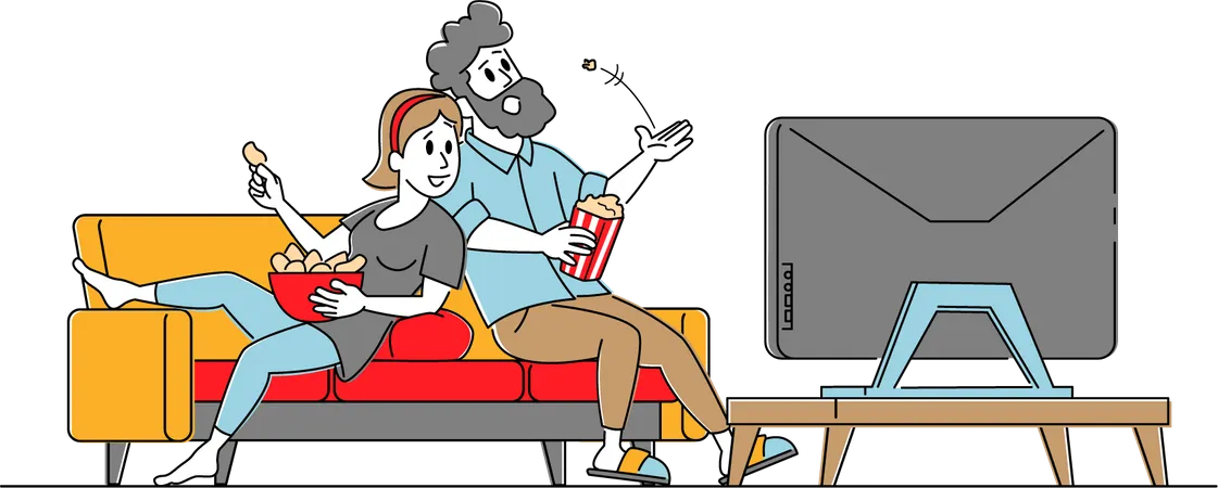 Couple Watching TV Illustration