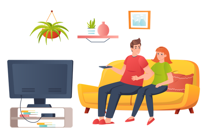 Couple Watching TV Illustration