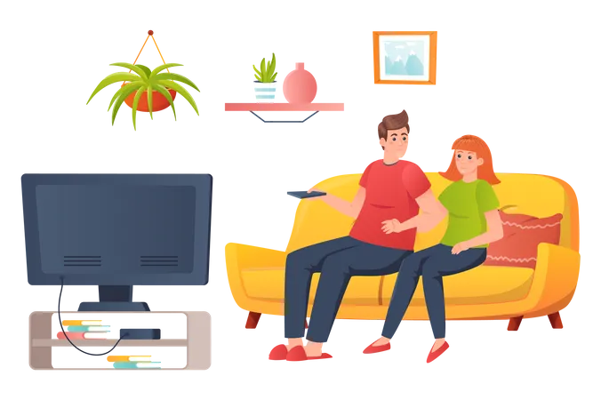 Couple Watching TV  Illustration
