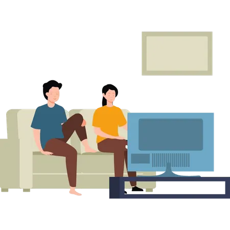 Couple watching TV Illustration