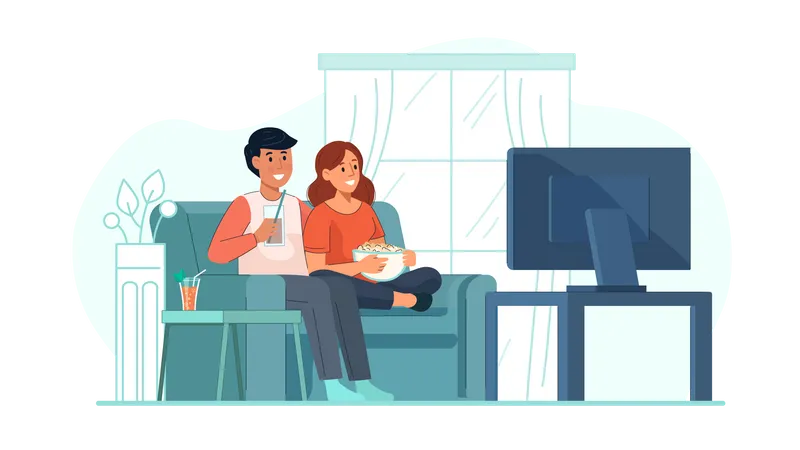 Couple watching tv Illustration