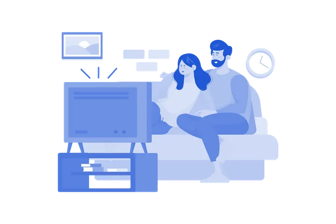 Couples Relaxing Day At Home With Movies Illustration