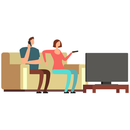 Couple watching tv at home  Ilustração