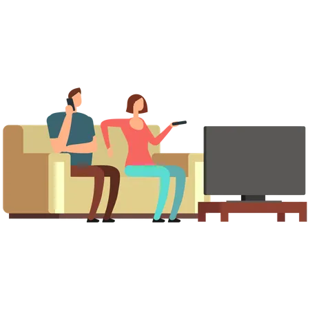 Couple watching tv at home  Ilustração