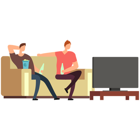 Couple watching tv at home  イラスト