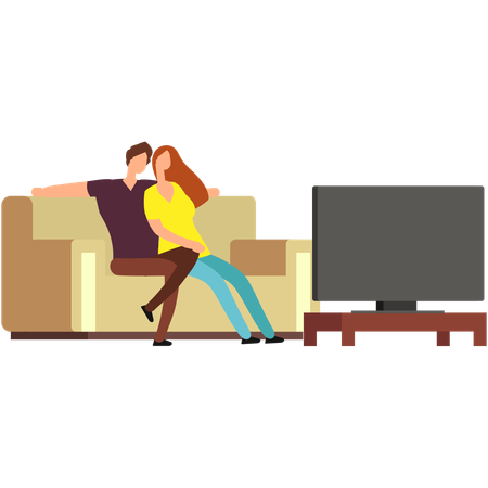 Couple watching tv at home  Illustration