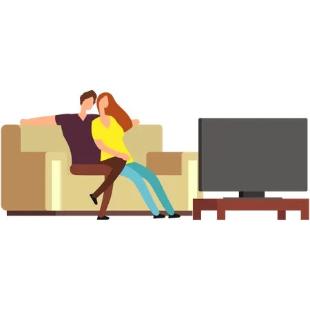 Couple watching tv at home  イラスト