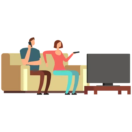 Couple watching tv at home  Illustration