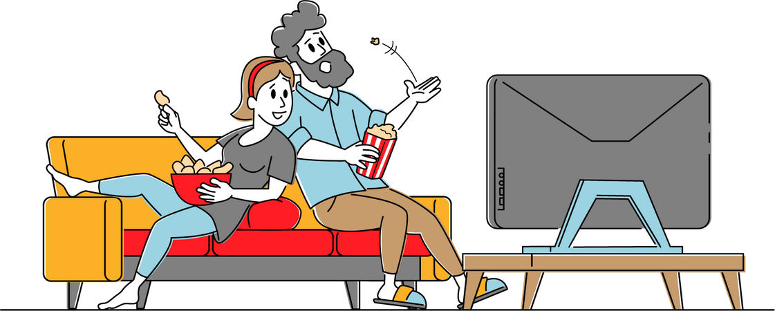 Couple Watching TV  Illustration