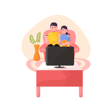 Couple watching tv  Illustration