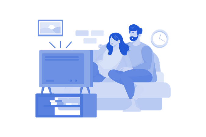 Couple watching tv  Illustration