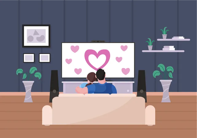 Couple Watching Tv  Illustration